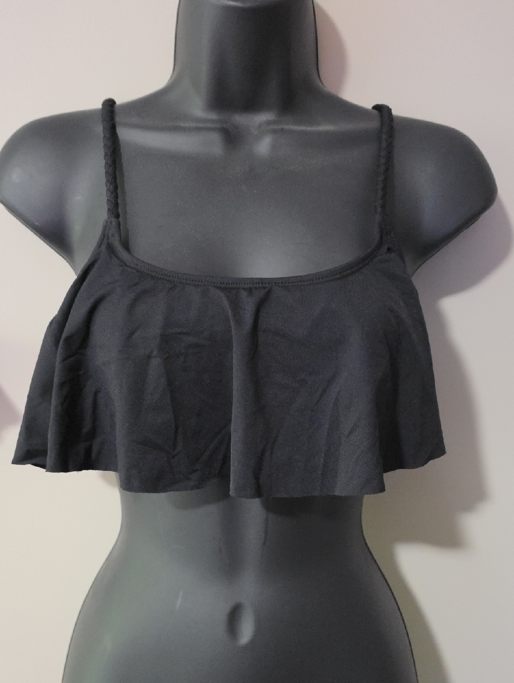 Roxy Black Flounce Swim Top with Braided Straps